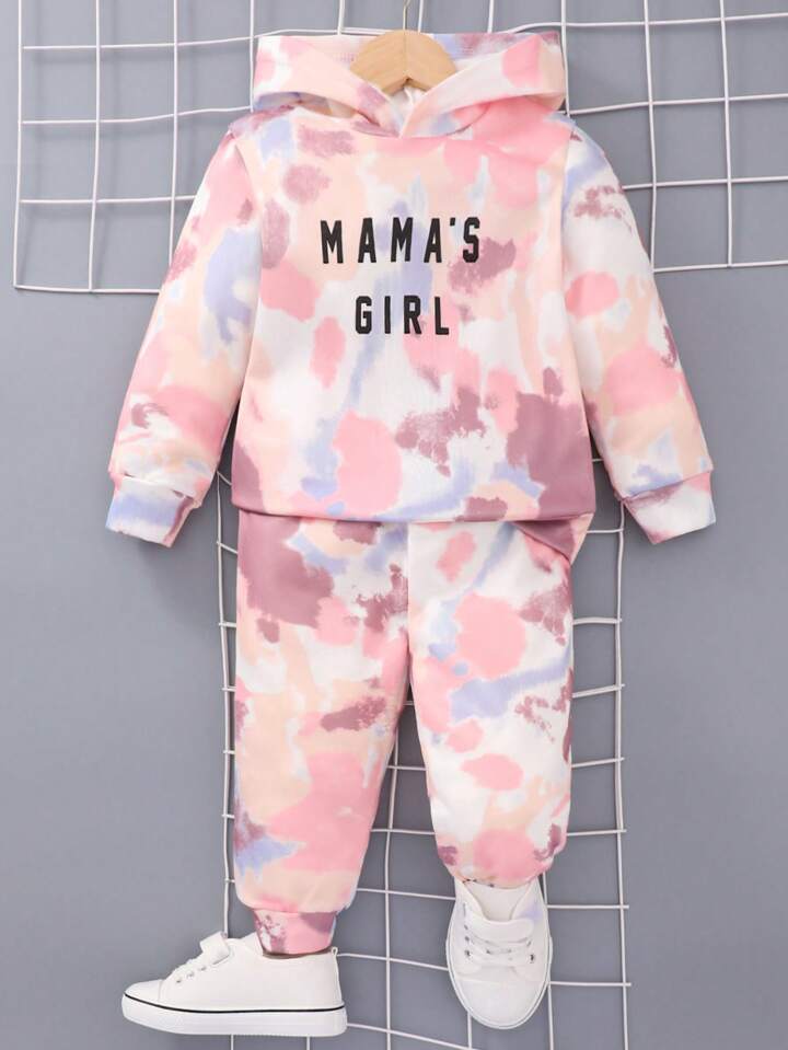 Young Girl Letter Graphic Tie Dye Hoodie & Sweatpants